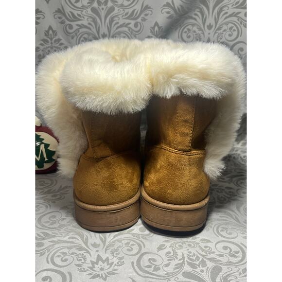 SO Faux Shearling Ankle Boots Tan Cream Fur Size - Picture 3 of 4